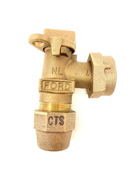 FORD BRASS ANGLE CURB STOP 3/4" #KV43-332W-G-NL CTS X METER SWIVEL