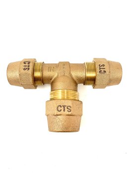 FORD BRASS TEE 1" X 3/4" #T444-443-G-NL CTS X CTS X CTS